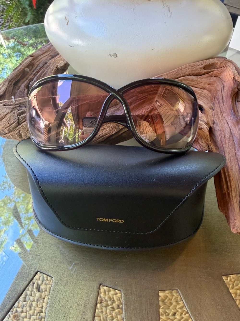 Tom Ford Brown Gradient Lens Black Frame Oversized Women's Sunglasses